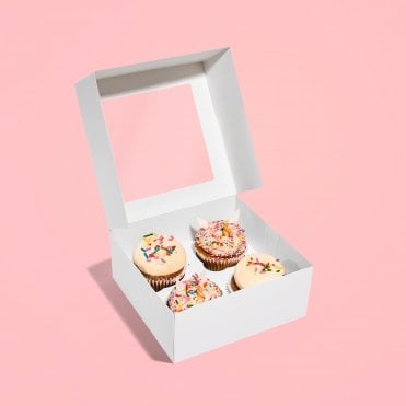 White Cupcake Box with Window and Insert - Holds 4 - *MULTI-BUY DISCOUNTS*