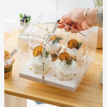 White Deluxe Crystal Transparent Cupcake Boxes - Holds 4