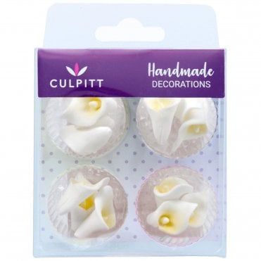White Mini Calla Lilies Edible Sugar Decoration - 12 pieces
