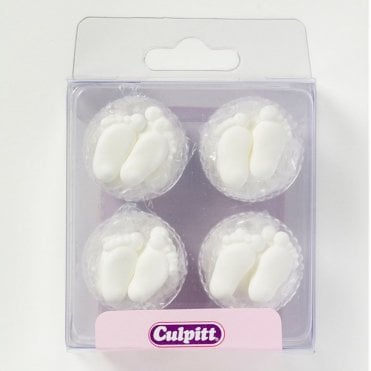 White Pairs Of Feet Edible Sugar Decorations - Pack Of 12 