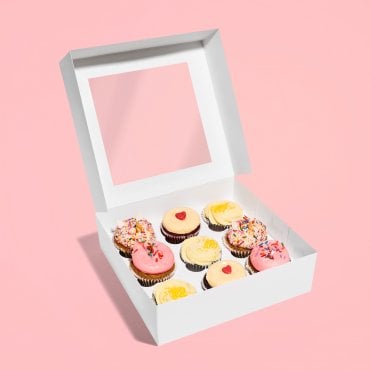 White Plain Cupcake/Muffin Box with Window - HOLDS 9