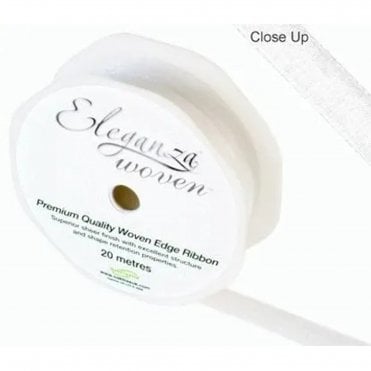 White Woven Edge Ribbon - 10mm x 20m