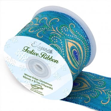 Wired Edge Christmas Metallic Ornate Peacock No.399 63mm x 9.1m