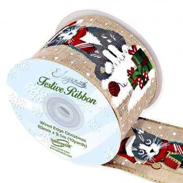 Wired Edge Christmas Snow/Cat No.398 Natural 63mm x 9.1m