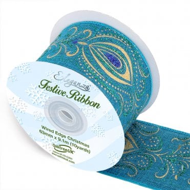 Wired Edge Christmas Woven Ornate Peacock No.399 63mm x 9.1m