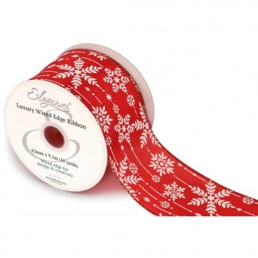 Wired Edge Glamorous Snowflake 63mm x 9.1m Design No.414 Red/Iridescent