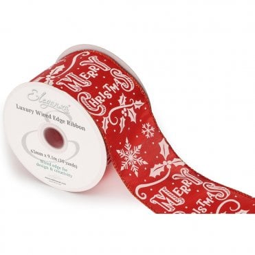 Wired Edge Merry Christmas Holy 63mm x 9.1m Design No.415 Metallic Red