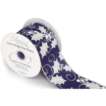 Wired Edge Metallic Holly / Berries Design No.404 63mm x 9.1m