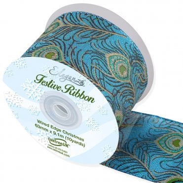 Wired Edge Satin Peacock Ribbon 63mm x 9.1m Design No.388