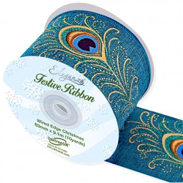 Wired Edge Woven Peacock Ribbon 63mm x 9.1m Design No.388