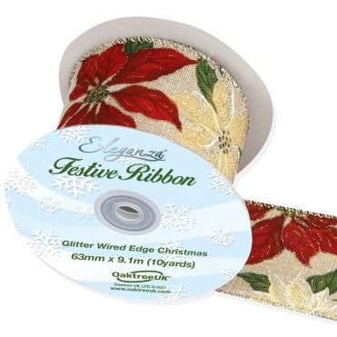 Wired Glitter Poinsettia 63mm x 9.1m Design No.380