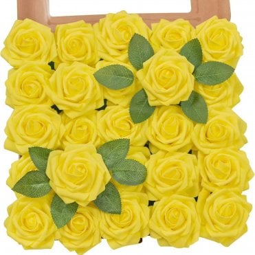 Yellow Premium Artificial Foam Roses - Set of 25